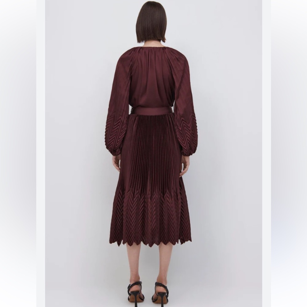 Jonathan Simkhai Wanda Pleated Blouse In Mulberry Size 6 - Picture 8 of 10